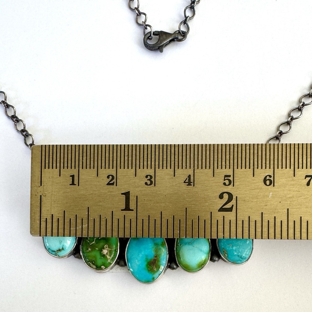 Navajo Bar Necklace Sonoran Turquoise 20" Sterling Choker Signed A‎ Mart - Picture 3 of 7